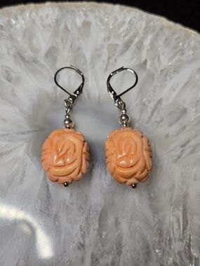 Carved Coral Drop Earrings